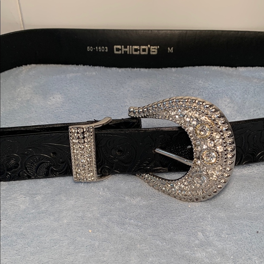 Chico's Black Belt with Silver Buckle